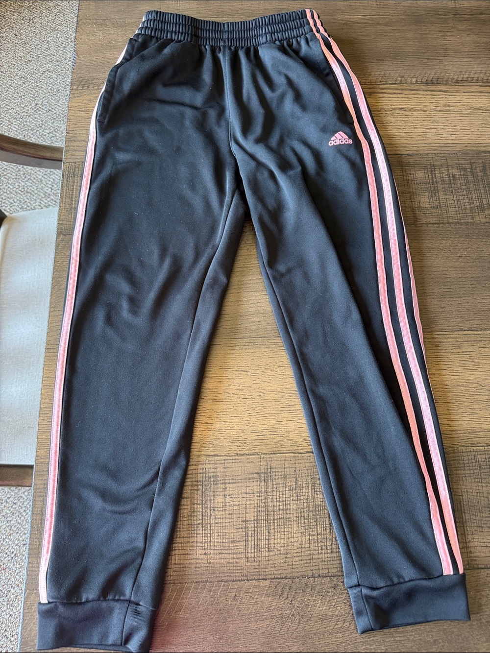 adidas Black Joggers with Pink Stripes - Kids